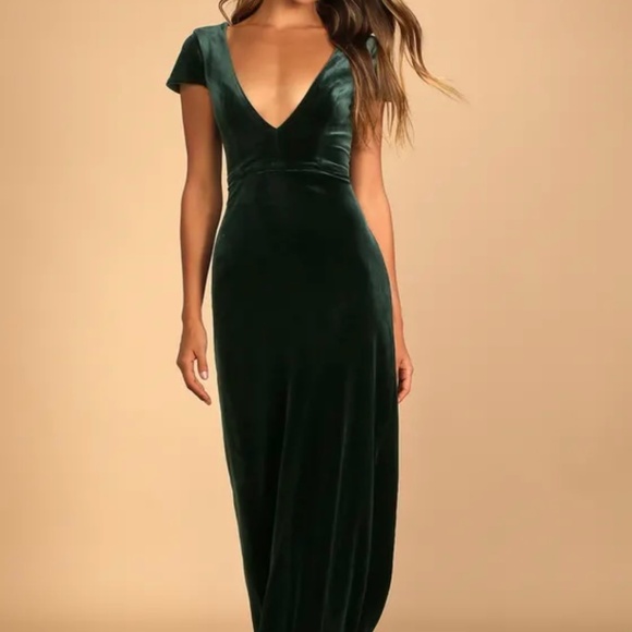 Lulus Emerald Green Velvet V-Neck Maxi Dress - Picture 1 of 5